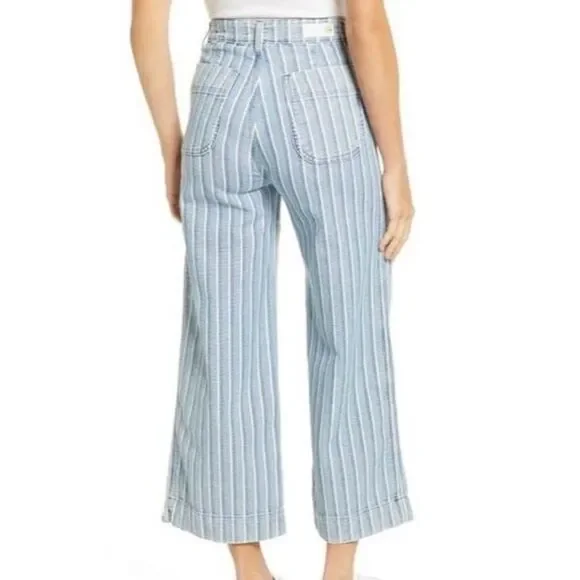 AG Adriano Goldschmied Women's Rosie High Waist Crop Wide Leg Jeans Sz 32 Stripe - Picture 2 of 13